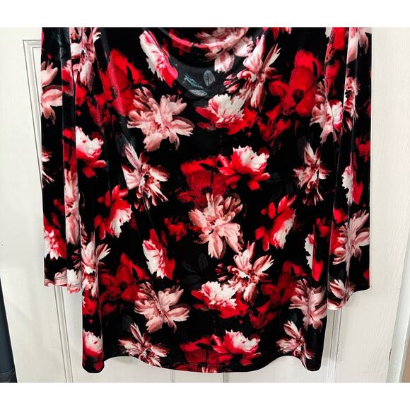 Liz Claiborne Career Woman Velvet Top Size 1X Floral Pullover 3/4 Sleeve Stretch - Picture 5 of 7
